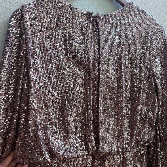 NWT Eliza J Sequin Blouson Sleeve Rose Gold Midi Cocktail Dress Size 6 - Picture 8 of 8